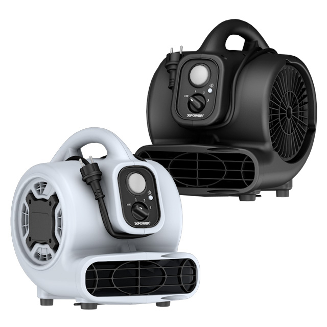 XPOWER P-230L 2-IN-1 Mini Air Mover Floor Fan With Integrated 3-Speed LED Spotlight
