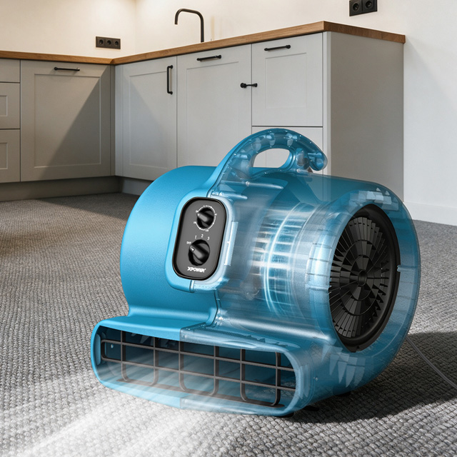 XPOWER P-600AT Commercial 520W Centrifugal Air Mover With Timer, Power Outlet