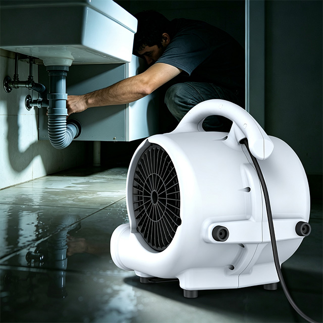 XPOWER P-230L 2-IN-1 Mini Air Mover Floor Fan With Integrated 3-Speed LED Spotlight